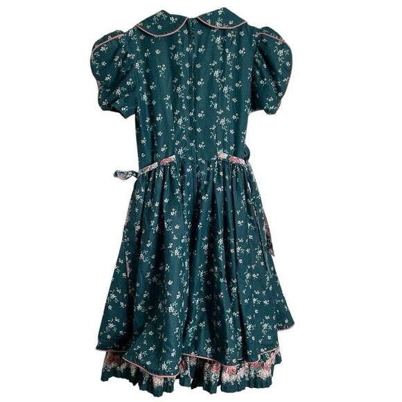 Vtg Daisy Kingdom Girls Handmade Cotton Floral Fancy Party Dress Green Ruffle - Picture 2 of 6